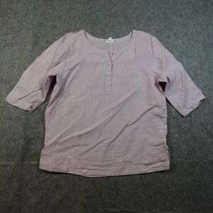 J Jill Top Womens Large Linen Striped Pullover Tunic Lagenlook Beachy Henley